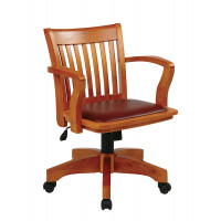 OSP Home Furnishings 108FW-1 Deluxe Wood Bankers Chair with Vinyl Padded Seat in Fruit Wood Finish and Brown Vinyl Fabric